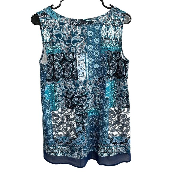 Faded Glory Sleeveless Patchwork Print Blouse Sz L - Picture 2 of 8